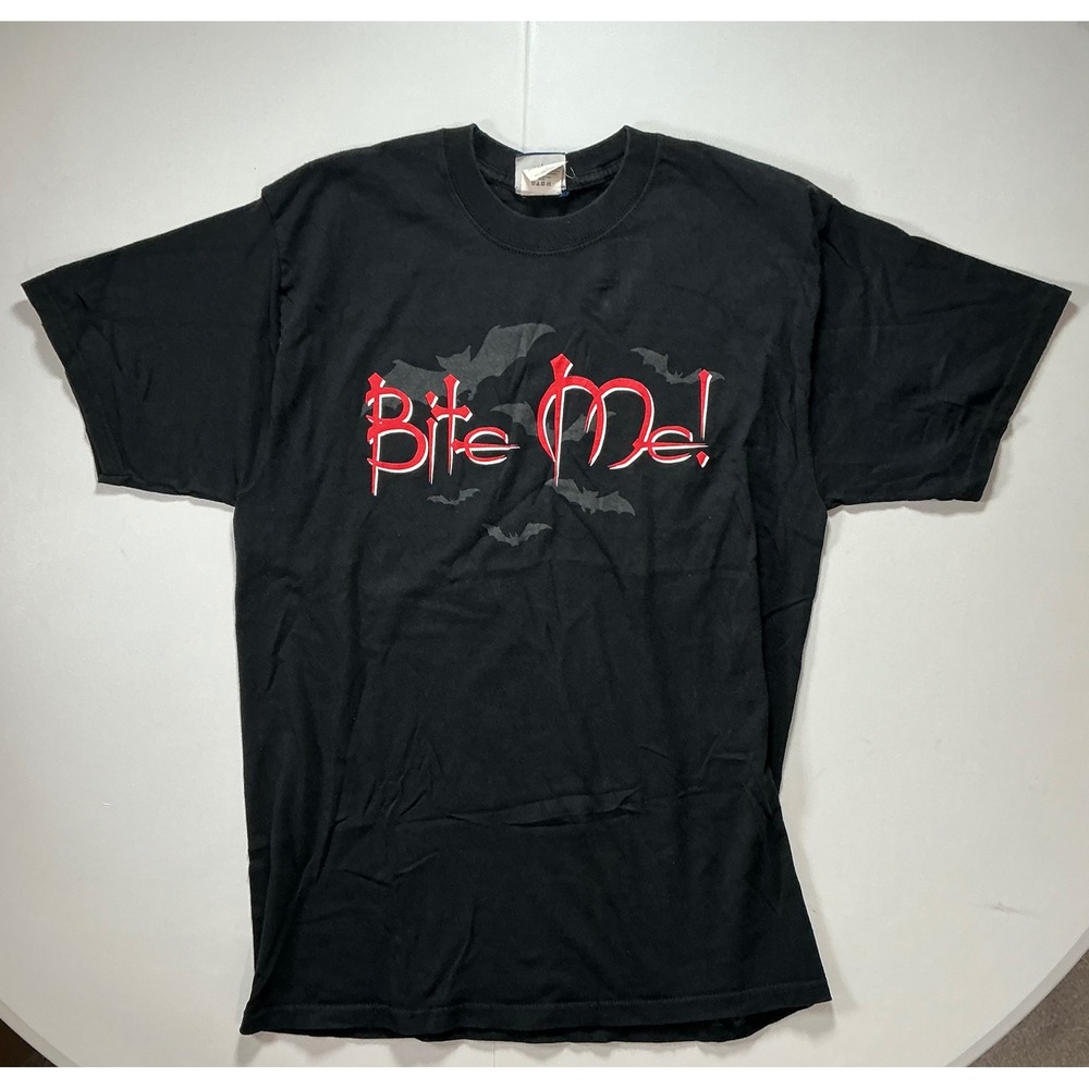 VTG Y2K Halloween TSI Bite Me Vampire Bats Black Mall Goth T-Shirt Mens L